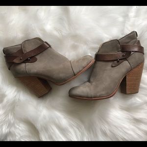 Rag & Bone Harrow Grey 100% Calf Suede Booties with Brown Leather Strap